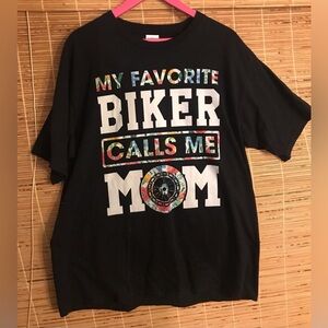 Biker Mom T-Shirt with Floral Lettering  Size XL